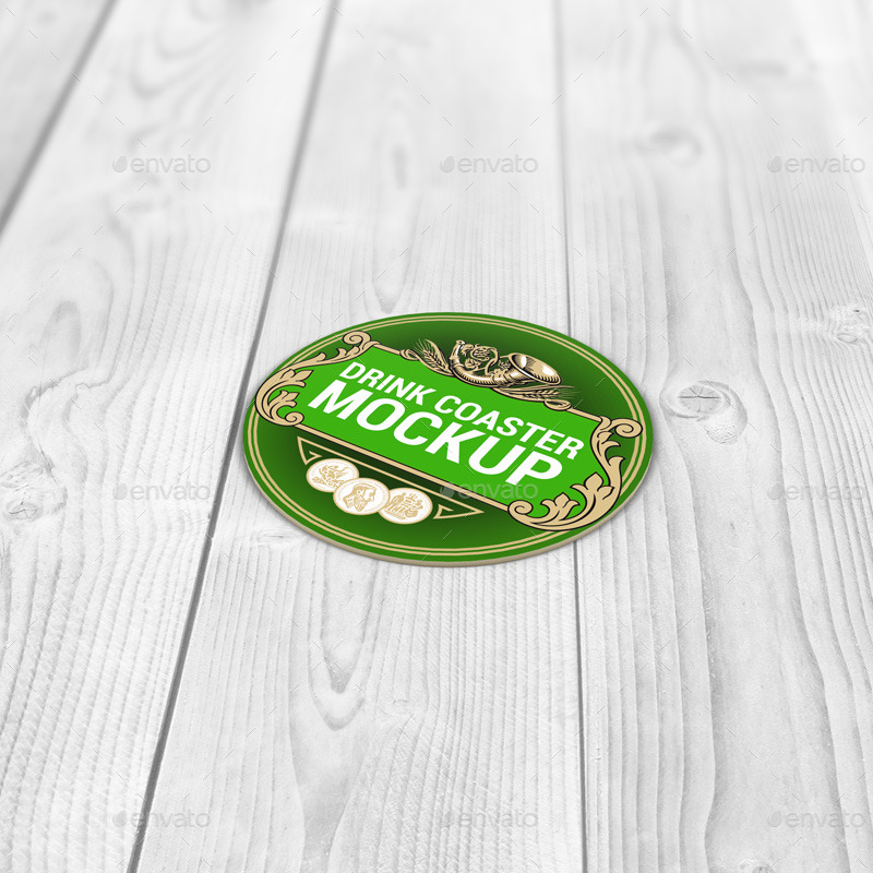 Drink Coasters Round and Square Label MockUp by L5Design GraphicRiver